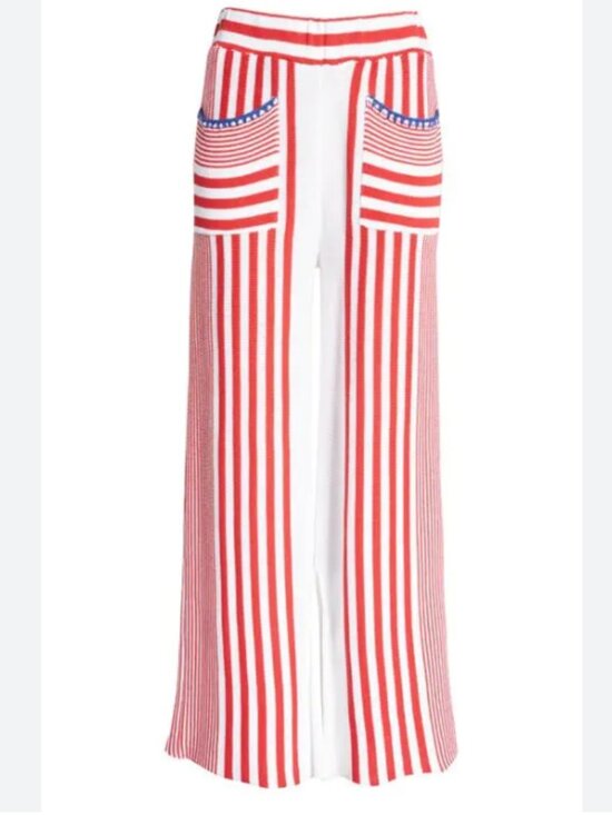 pastiche Pants - Pastíche pepe stripe cotton blend knit pants red white blue m medium wide leg